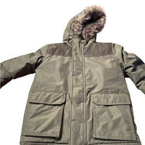 Cat & Jack Olive Green Faux Fur Lined Hooded Winter Jacket XS 4/5